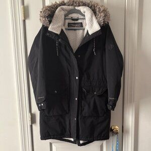 Eddie Bauer Black Parka with Faux Fur Hood - EUC - WeatherEdge